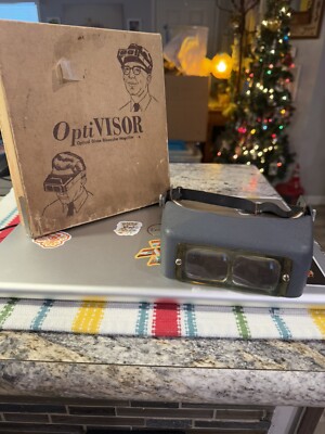 Vintage Opti Visor Optical Glass Binocular Magnifier Blue Donegan USA