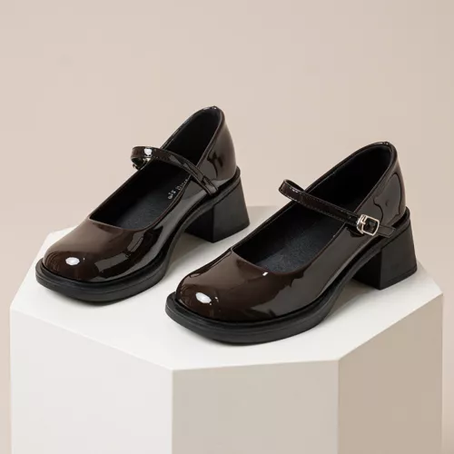 Womens Leather Bowtie Round Toe Buckle Strap Block Heel Fashion Mary Jane Shoes - Picture 21 of 30
