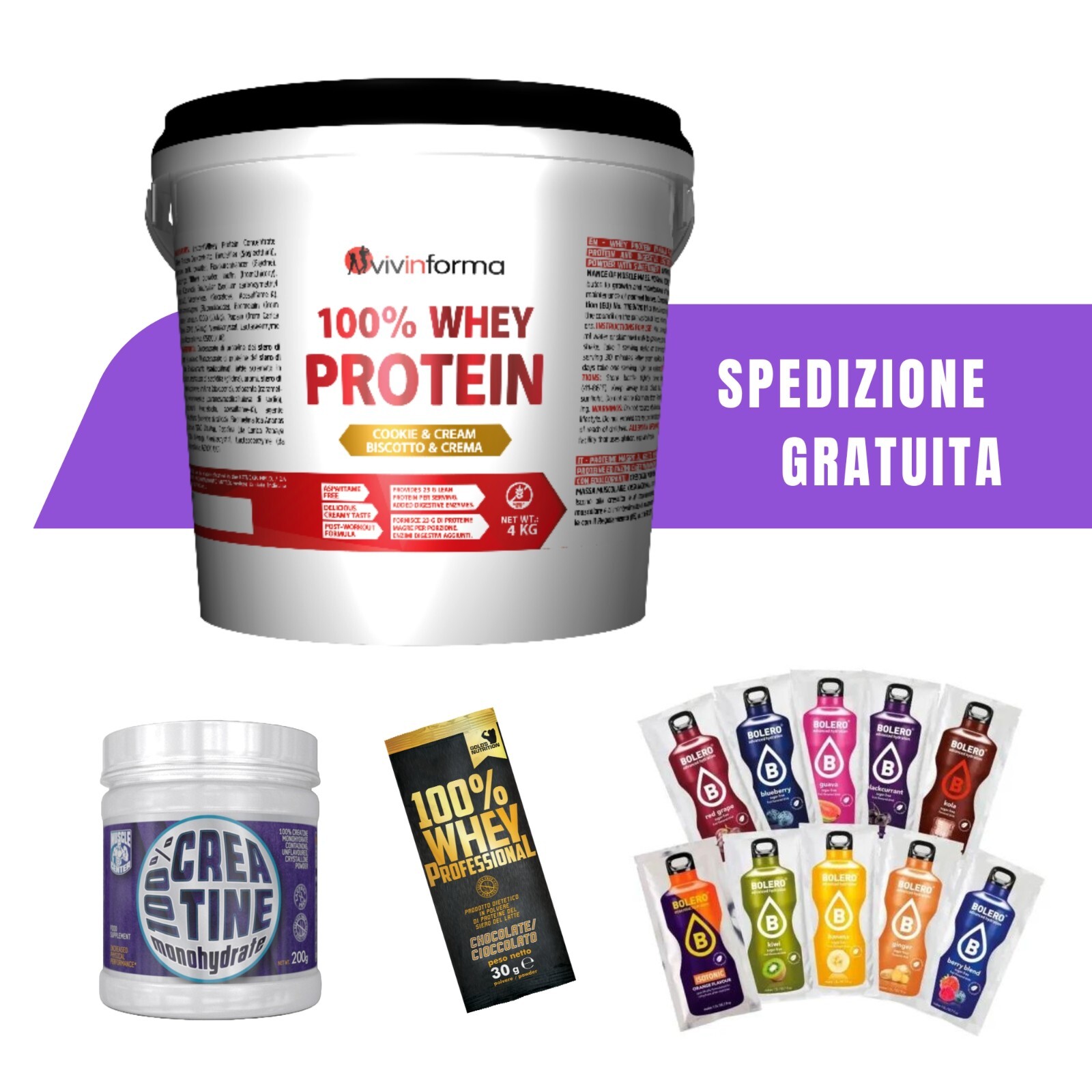 Trasforma il Tuo Workout: Kit Proteine 4kg + Creatina + Drink Bolero