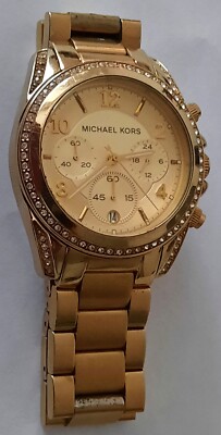 Michael Kors Watch Womens Gold Tone Chronograph Crystal Bezel MK-5166 10ATM‎ Michael Kors Watch womans Gold Tone | Mercari main image 4