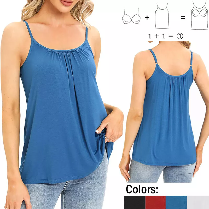 Women Camisole with Built in Bra Flowy Tank Top with Adjustable Straps  Loose Fit