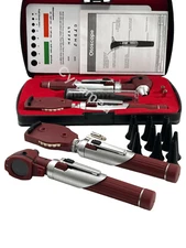 FIBER OPTIC Otoscope Ophthalmoscope Examination LED Diagnostic ENT SET-Burgundy