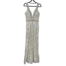 Sherri Hill Style 52611 Ivory / Nude Lace Mermaid Bohemian Gown Womens 10