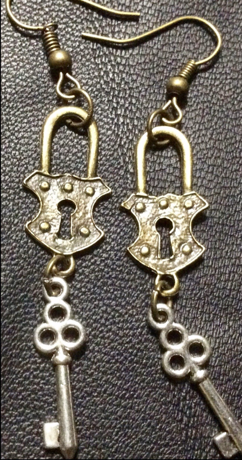 Steampunk Lock And Skeleton Key dangle drop earri… - image 1