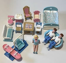 Vintage 1993Fisher Price Loving Family Dollhouse Accessories Lot- 14 Pieces