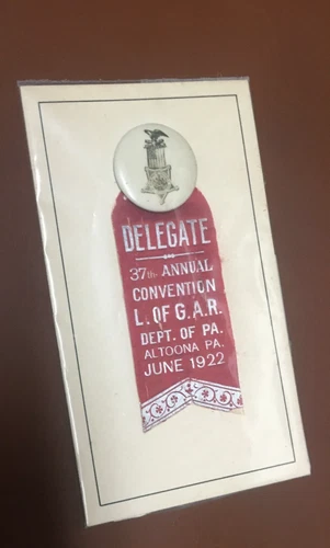 Civil War Veterans GAR delegate ribbon June 1922 37th Convention L. of GAR PA