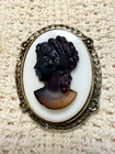 Vintage Cameo Brooch/Pendant Brown and White Milk Glass Gold Tone
