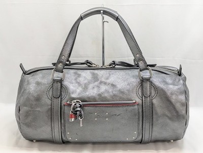 Chloe Paddington Leather Boston Bag Padlock Key Metal Gray Silver