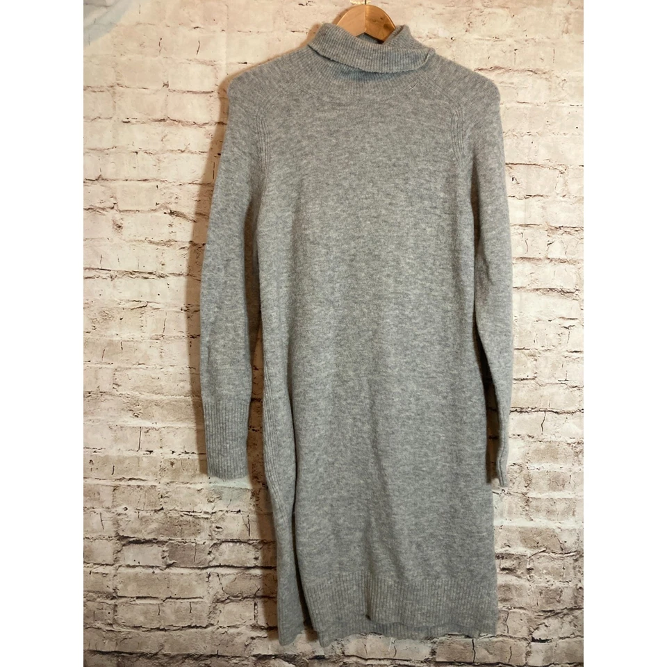 J. Crew Sweater Dress Women Small Wool Alpaca Blend Light Gray Mock Neck Stretch - Image 2 of 4