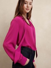 Banana Republic br Tie-Front Blouse Elegant Berry Size S NWT