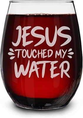 #ad #ad Jesus Touched My Water Engraved Stemless Wine Glass 15 oz Funny Christian Wine $16.98