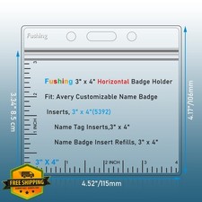 Fushing Name Badge Holders 3x4 Inch Clear Plastic Horizontal ID Card 250 
