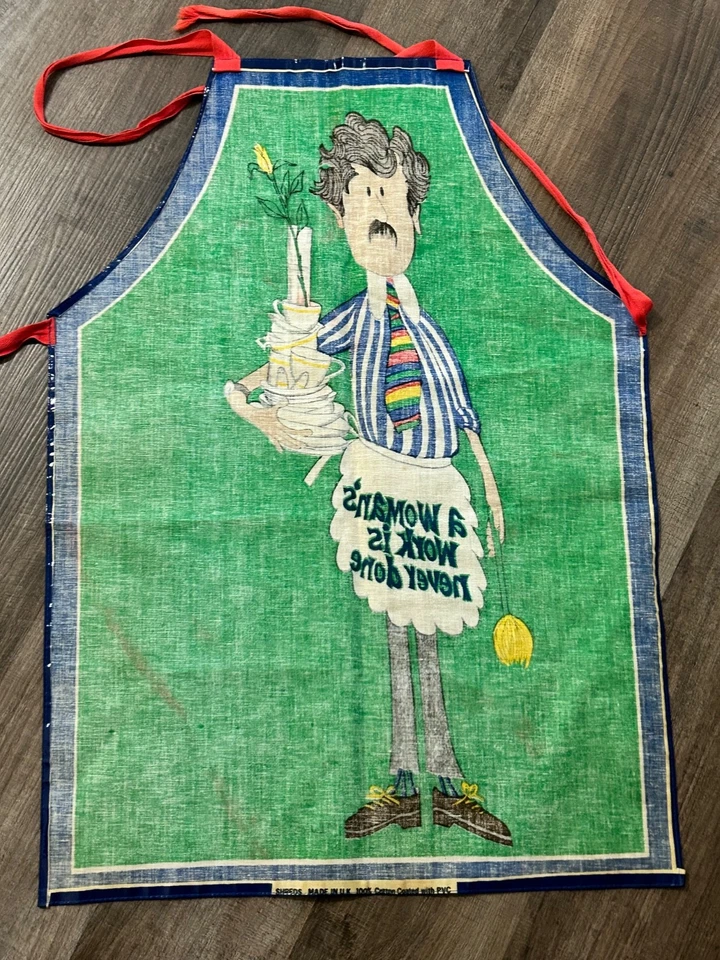 Delantal de broma de humor laminado recubierto de PVC vintage para mujer británica Foto 4 de 4