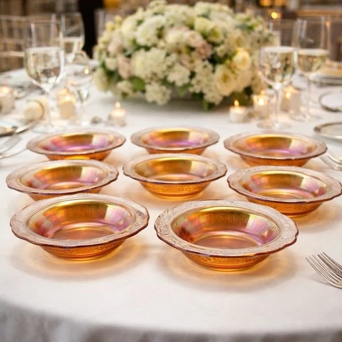 Vtg 8 Federal Glass Normandie Rose Marigold Carnival Glass Dessert 5” Bowls