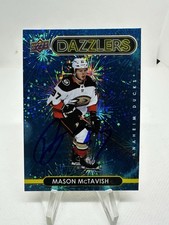 Mason McTavish Signed Autograph 2021-22 Upper Deck Rookie Blue Dazzlers Card. rookie card picture