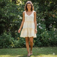 Madewell Gingham Tiered Button-Front Mini Dress Women's xs