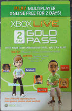Xbox Live 2-Day Gold Pass NEW Unused Game Promo Insert
