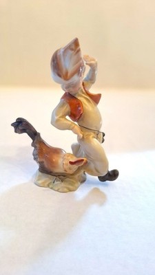 HEREND PORCELAIN HANDPAINTED BOY WITH ROOSTER FIGURINE