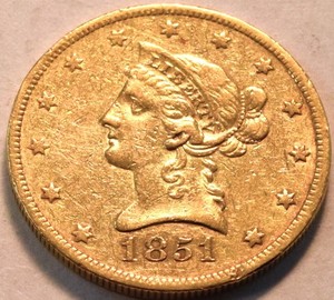 1851 O $10 Gold Liberty Eagle, Better New Orleans Date, Higher Grade Ten Dollar