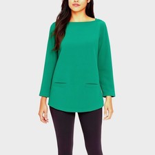 Ann Taylor Loft Green Boat Neck Blouse 3/4 Sleeve MP Office Chic Preppy 49-23