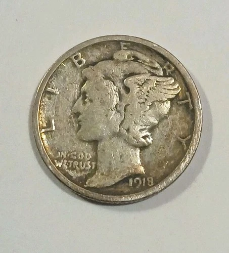 1918-S Winged Liberty Mercury Dime Fine 90% Silver