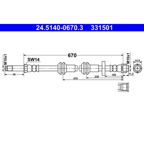 Bremsschlauch ATE 24.5140-0670.3 FüR Audi A7 Sportback A6 C7 Avant-image