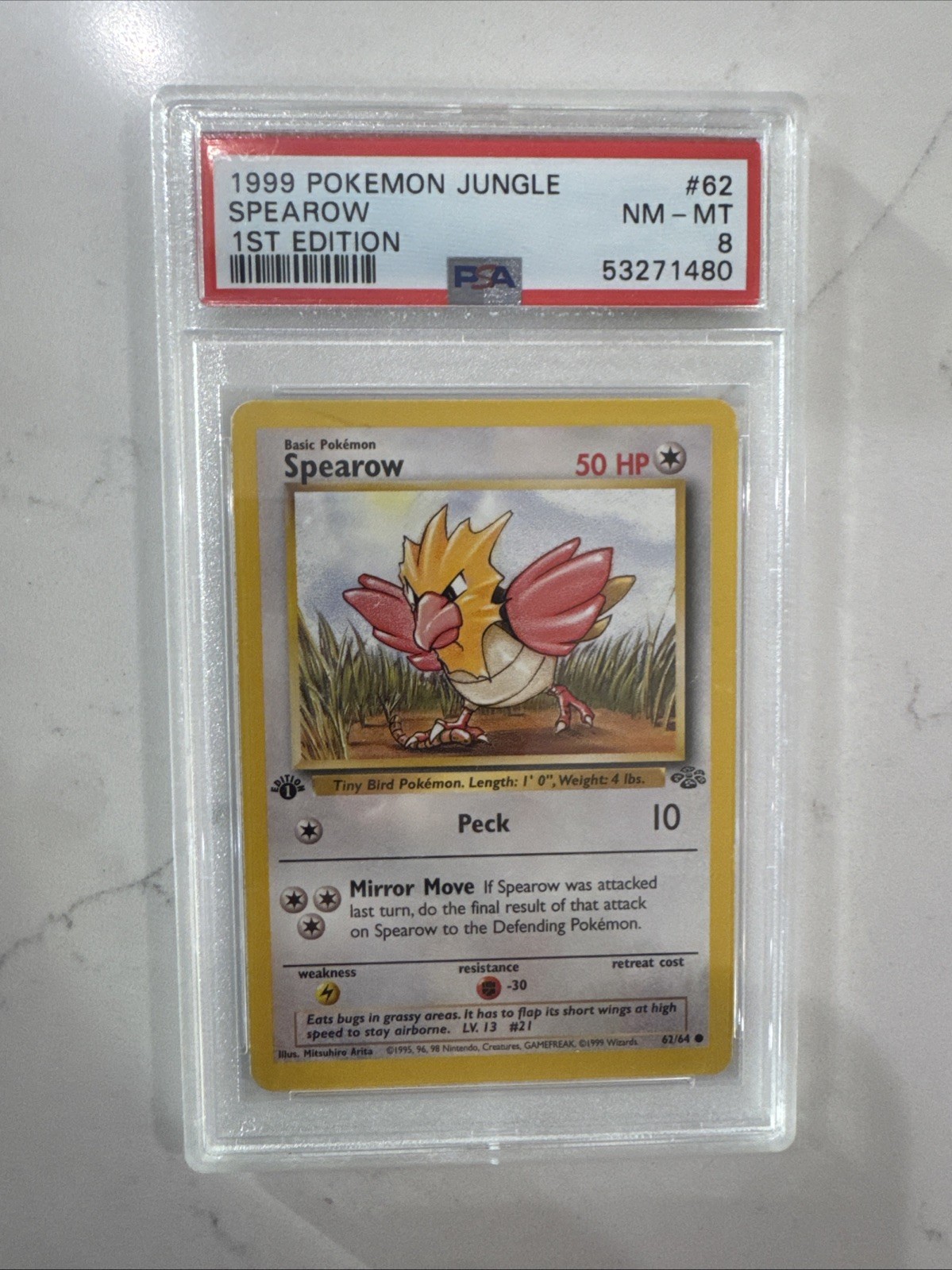 PSA 8 NM/MT 1999 POKEMON JUNGLE #62 SPEAROW 1ST EDITION ENGLISH