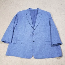 Oak Hill Men Linen Blazer Jacket Sport Coat Size 4XLT 4XL Tall 58/60 Blue