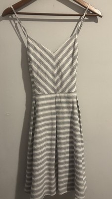 b.original by Shoe Dress Women s Fly Fit & Flare Striped Gray White Mini