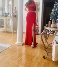Sherri Hill Red Formal Dress With Slit (Two Piece)