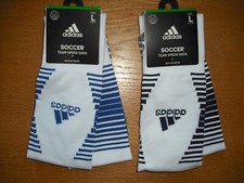 Mens NWT ADIDAS Over-The-Calf Socks 2prs Team Speed SOCCER Arch Suppt White Sz:L