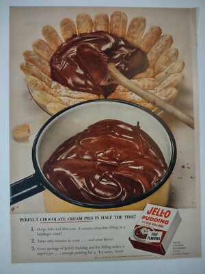 Jello Pudding and Pie Filling Five Flavors Recipe Vintage 1950s Print Ad