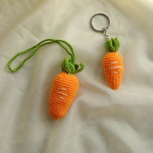2 PCS Handmade Crochet Carrot Keychain Key Ring Easter Ornament Backpack Charm - Picture 1 of 8
