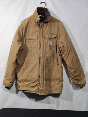#ad CARHARTT VTG MENS CQ196 SZ 44T QUILT LINED CHORE WORK COAT BROWN USA GOOD USED $150.00