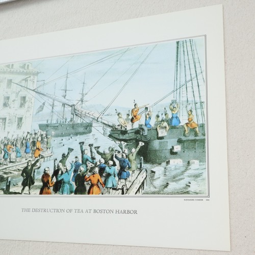 Currier & Ives Vtg Print Destruction Tea Boston Harbor Paper Lithograph Art Mass - Picture 5 of 9