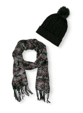 Fair Isle 2 Piece Hat & Scarf Gift Set Reindeer & Snowflakes