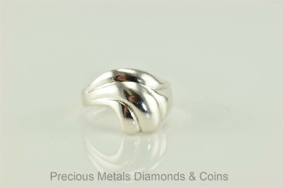 Sterling Silver Puffy Waved Drop Down Band Ring 925 Sz: 7.5