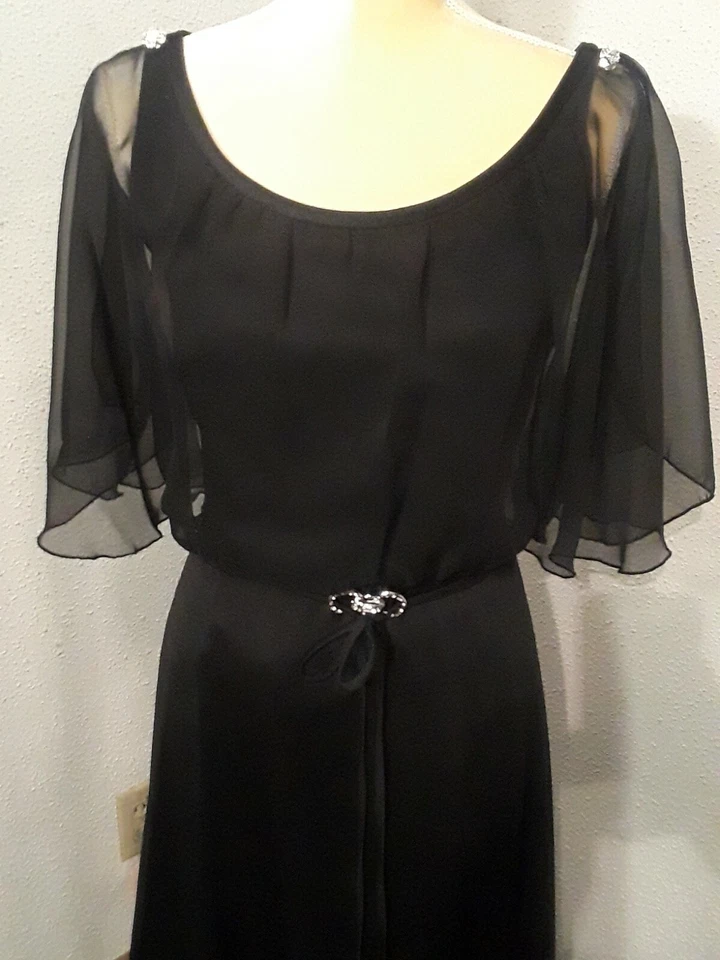 Vestido formal de noche vintage SEARS negro con detalles de joyas S/M años 70 años 80 Foto 2 de 4