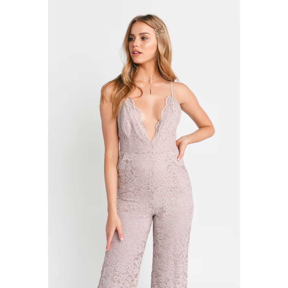 NWT TOBI Odette Champagne Wide Leg Lace Cami Jumpsuit Small