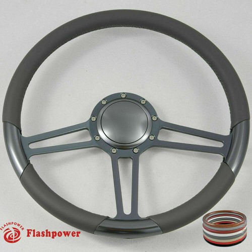 15.5" Billet Steering Wheel Black Full Wrap Chevy Blazer C10 W/Horn - Foto 3 di 12