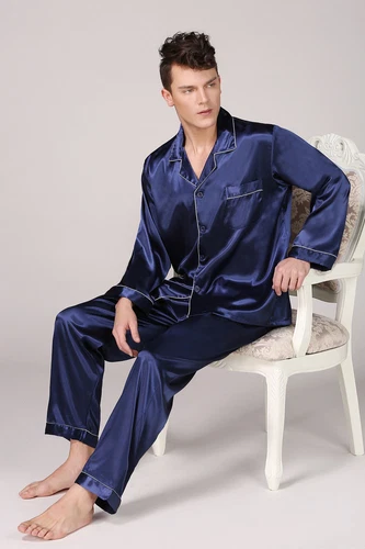 Men's Silk Satin Pajamas Pyjamas Set Long Sleeve Sleepwear Pijama Nightwear - Bild 20 von 50