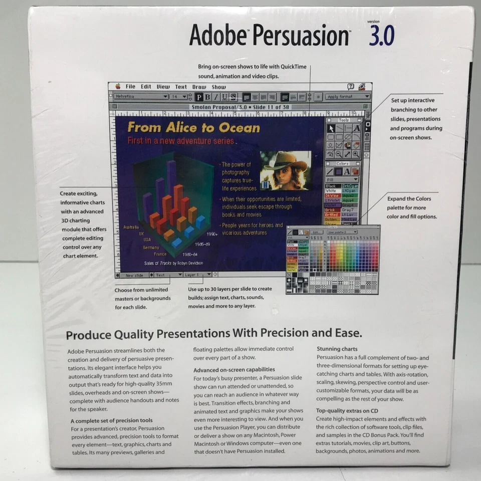 SEALED Adobe Persuasion 3.0 Macintosh 3D Charting Presentation Big Box Software - Image 4 of 4
