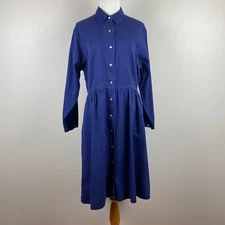 Gitano Dress Large Navy Blue Pearl Snap Denim Western Long Sleeve A-Line Vintage