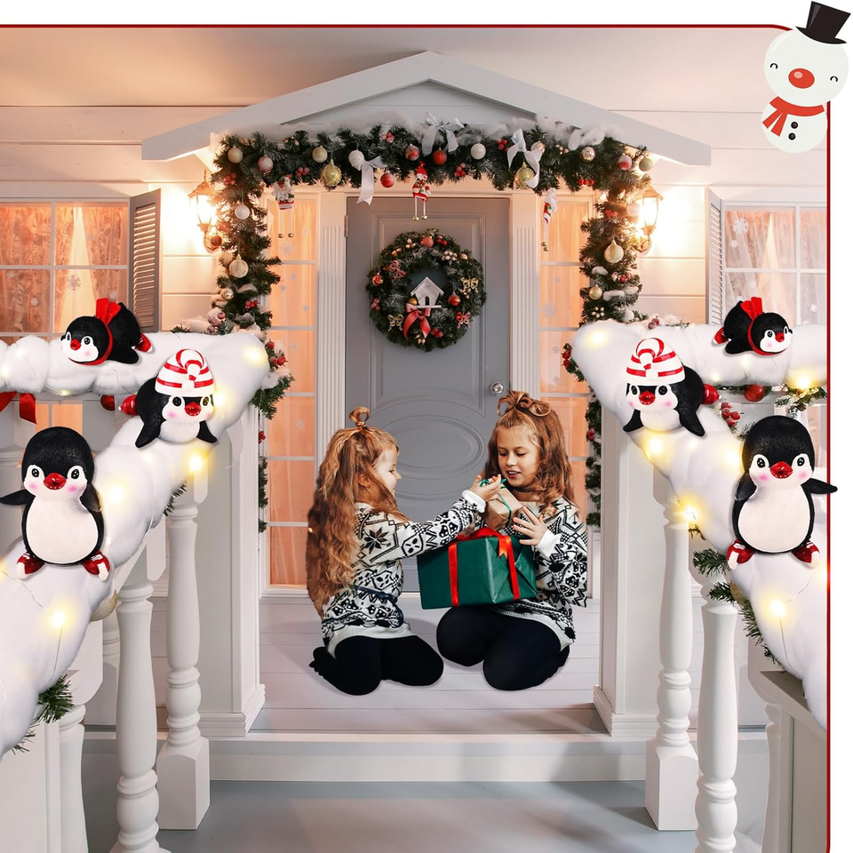 Set of 3 Penguin Stairway Holiday Decoration Resin Penguin Decor