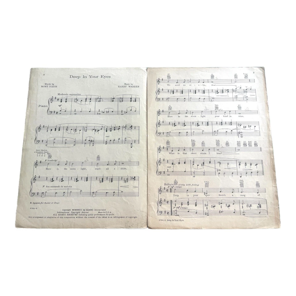 Partituras Deep in Your Eyes años 30 Mort Dixon Harry Warren cubierta Art Deco de colección Foto 3 de 4