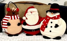 Set of 3 VTG Cozy Christmas Character Pillows - Santa, Reindeer Snowman 18"