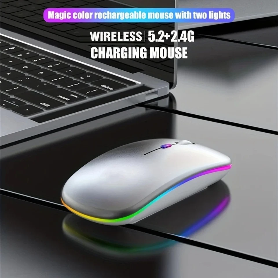 2.4GHz Wireless Optical Mouse USB Rechargeable RGB Cordless Mice For PC Laptop - Image 3 of 4