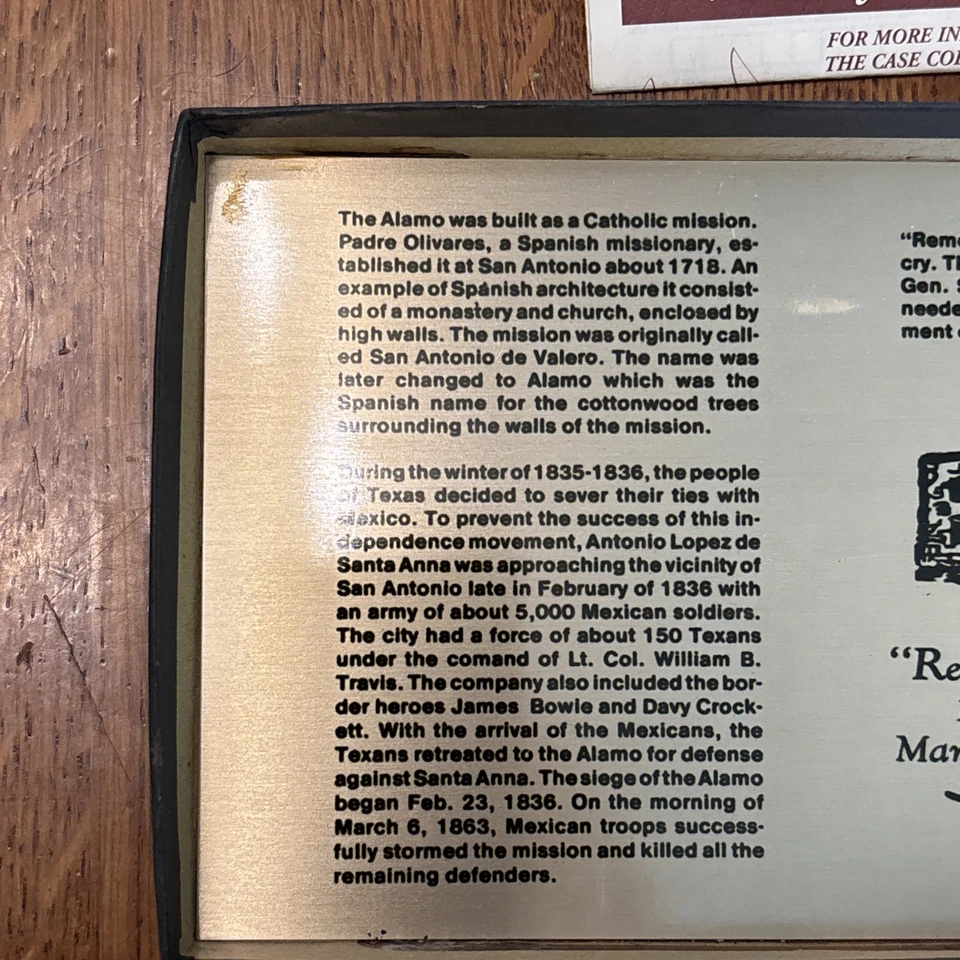 Case XX Pocket Knife Remember The Alamo 1986 Boxed Limited Edition - Image 4 of 4