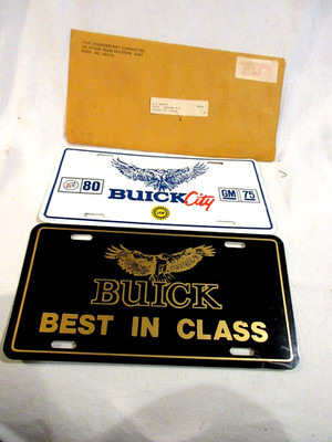 2- Buick License Plates Best IN Class & Buick City w/AC 75th Anniversary Envelo