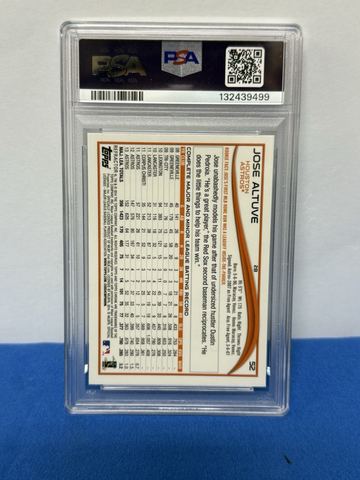 2014 Topps Chrome Jose Altuve Refractor X Fractor #52 Astros PSA 10 view 4